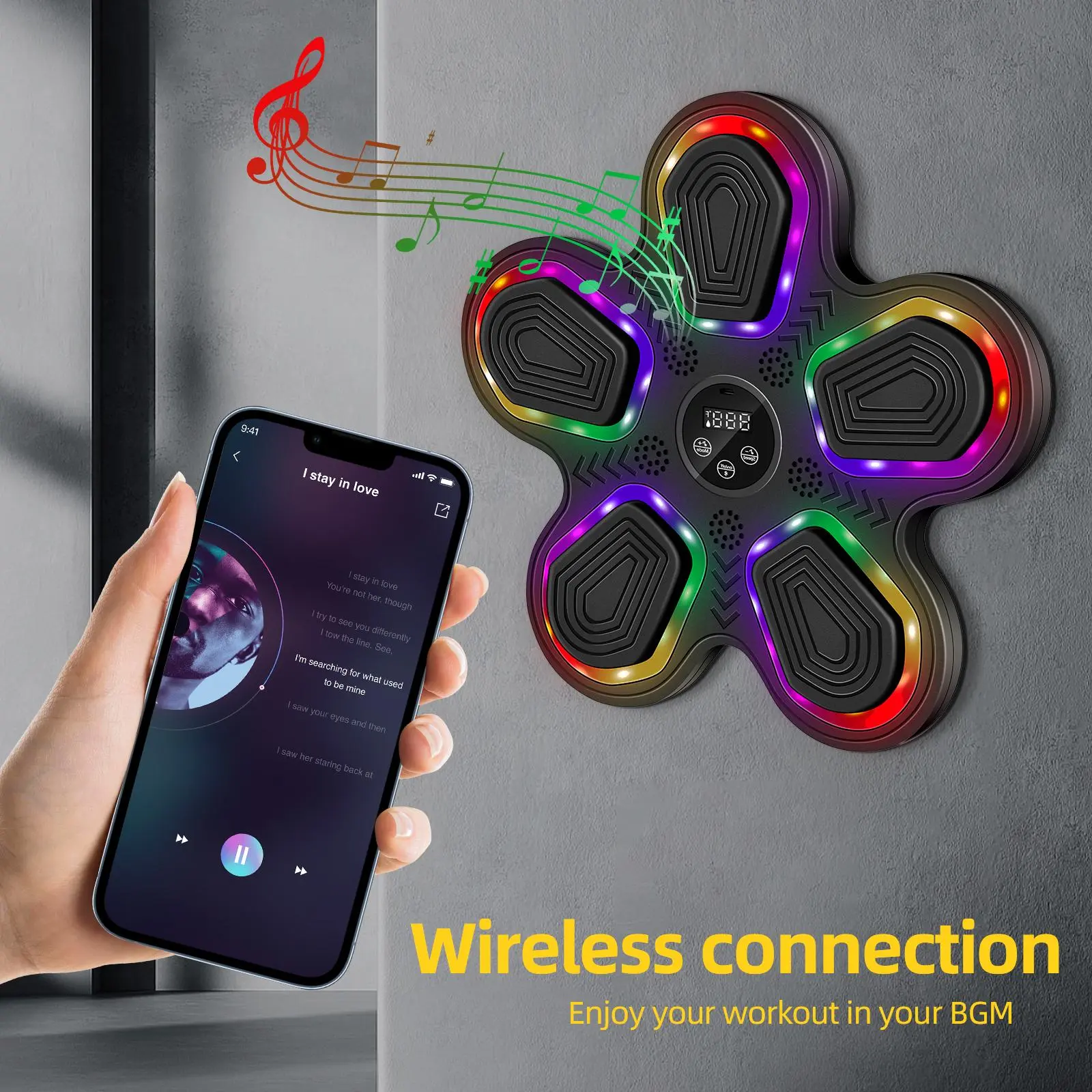 Music Boxing Machine for Adults and Kids, Smart Bluetooth Boxing Training Machine with Gloves, Wall Mounted Music Punching Machine for Home, Office, Gym