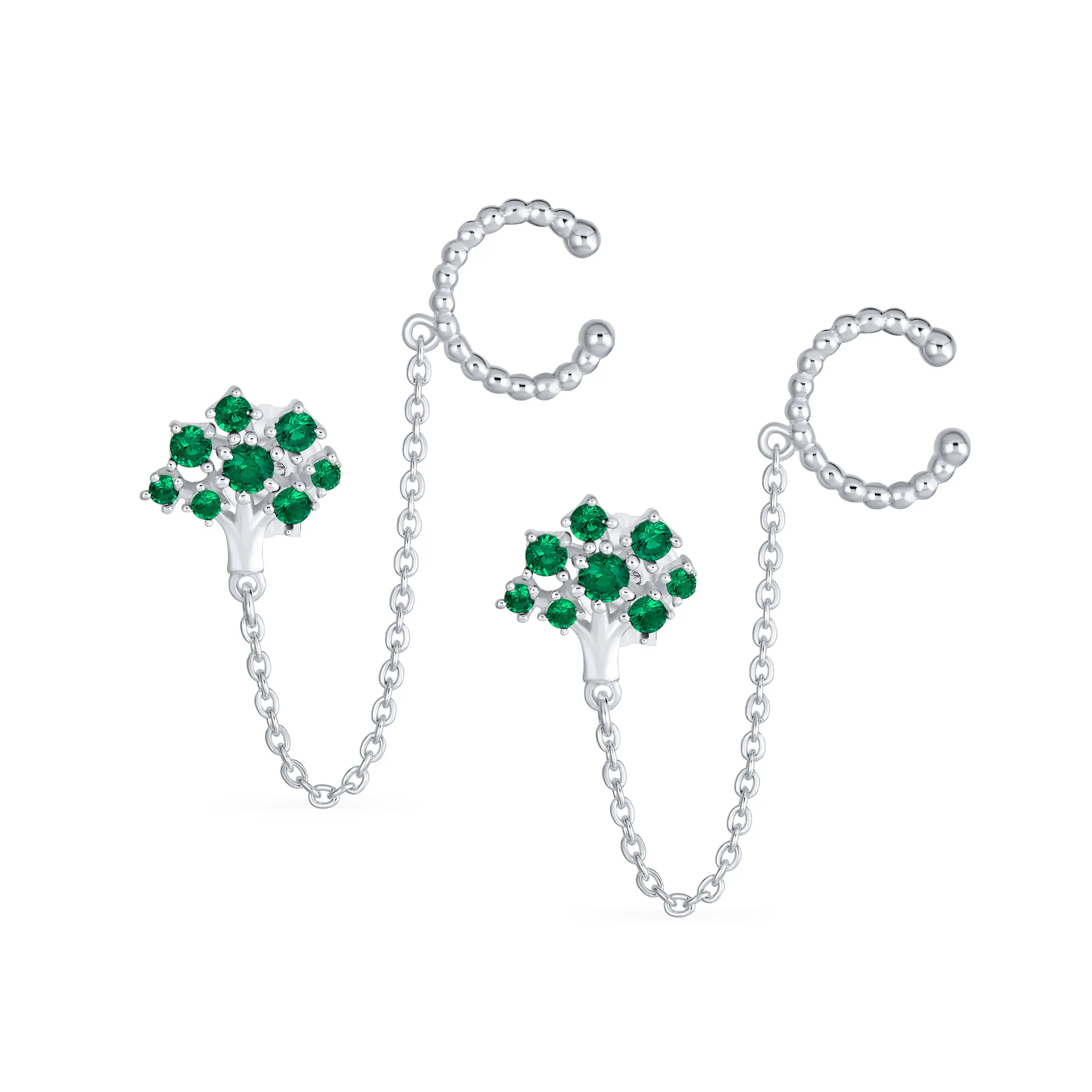 Tree of Life Double Piercing Cartilage Cuff & Stud Earrings Sterling Silver