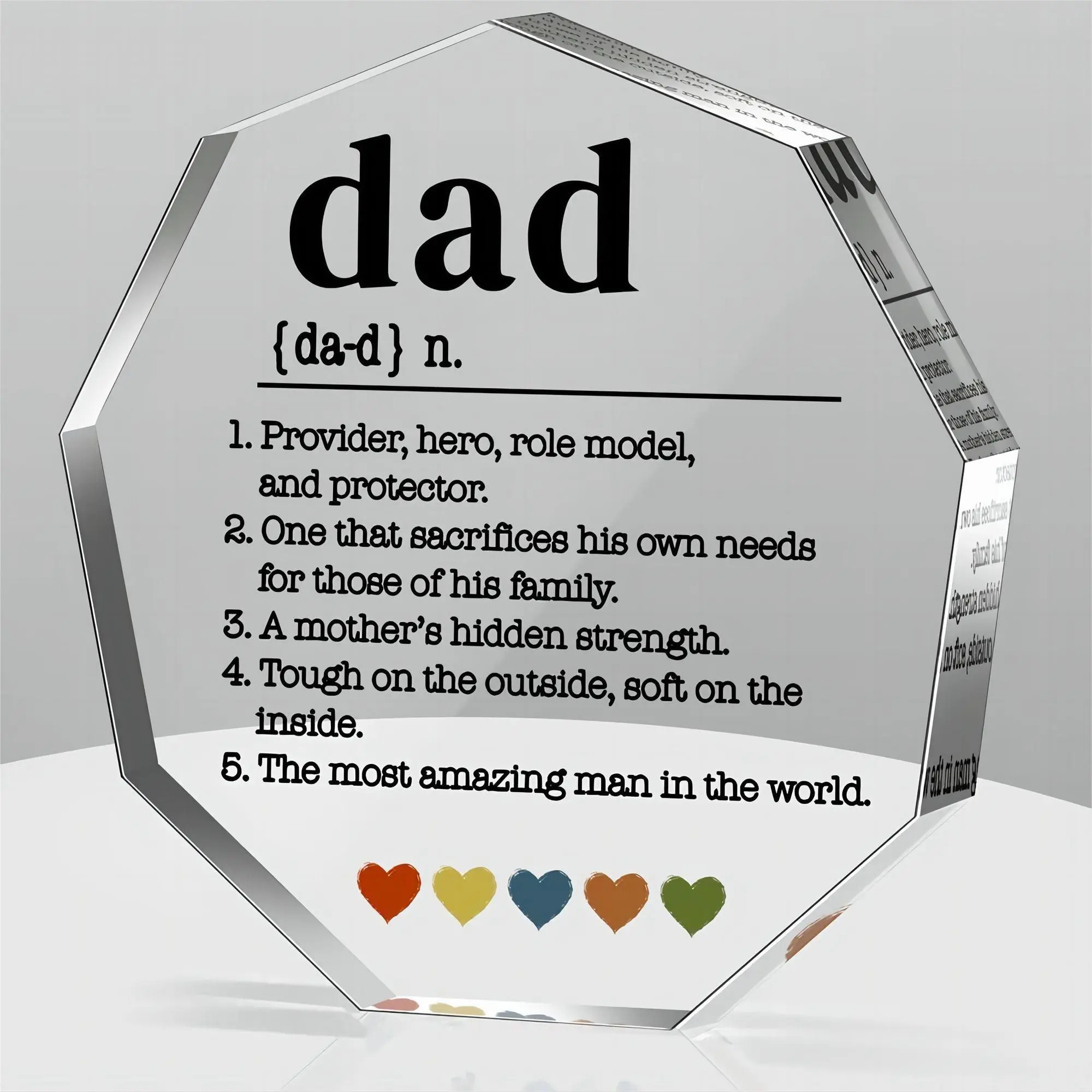 Acrylic Dad Award Decor, 1/9 Counts Clear Dad's Inspirational Words Statue, Award for Father Of The Year Gifts for Home, Acrylic Decorative Plaque Sign