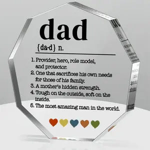 Acrylic Dad Award Decor, 1/9 Counts Clear Dad's Inspirational Words Statue, Award for Father Of The Year Gifts for Home, Acrylic Plaque Sign
