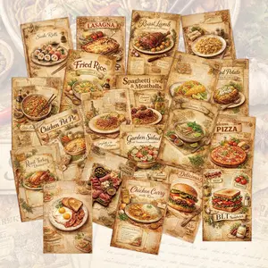 20 Cute Food Theme Postcards, Western & Eastern Recipes Collage Cards Set, Mini Gift Packaging, Scrapbook Making, Kitchen Wall Decor