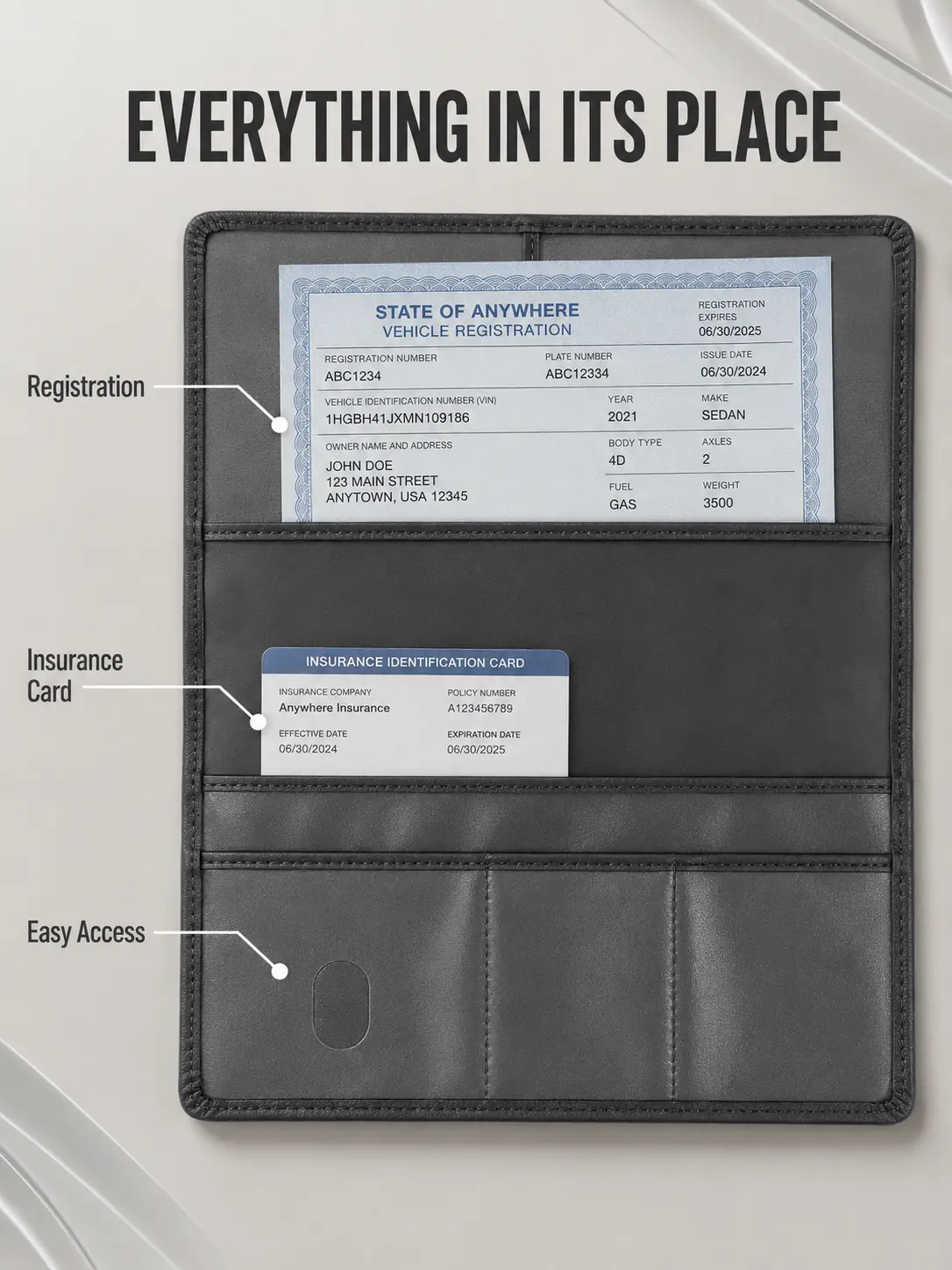 Premium Car Document Holder - Compact Glove Box Organizer, Easy Access Wallets for Women, Auto Registration & Insurance Card Storer That Organizes Docs
