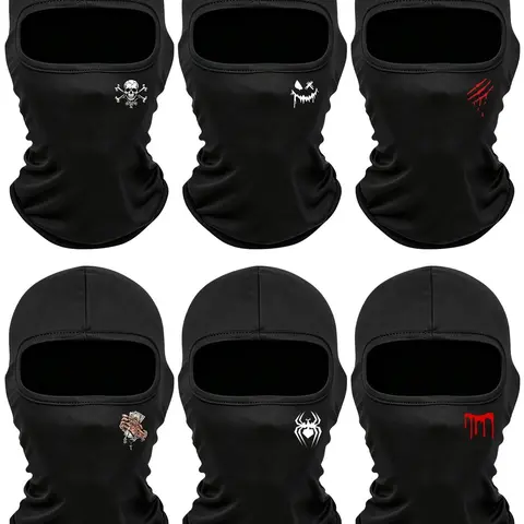 6-Pack Printed Multi-Functional Balaclava Headgear, Protective Gear, Motorcycle Mask, High Elasticity, Windproof, Warm, UV Protection, Ideal for Skiing, Motorbike, Hiking, Cycling, Fishing, Balaclava Face Mask, Balaclava Headwear