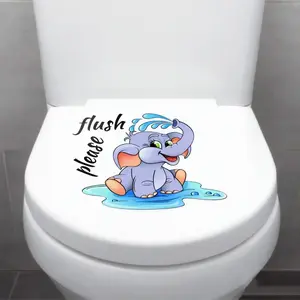 Cartoon Elephant Pattern Toilet Sticker, Cute Elephant Toilet Lid Sticker, Bathroom Accessories for Home Dormitory Hotel