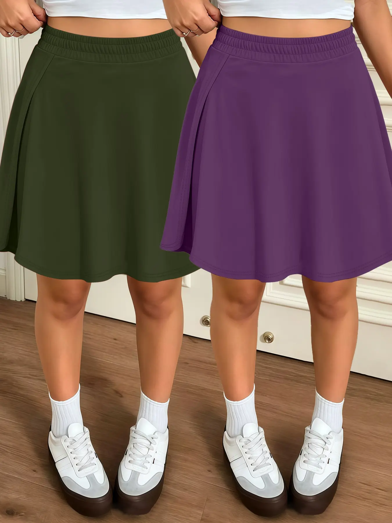 Large Size Women's 2-Pack Simple Skirt Pants, Casual Split Design, Active Skirts, Athletic Skirts, Workout Skirts, Perfect for Sports and Daily Wear, Comfortable Short Dress