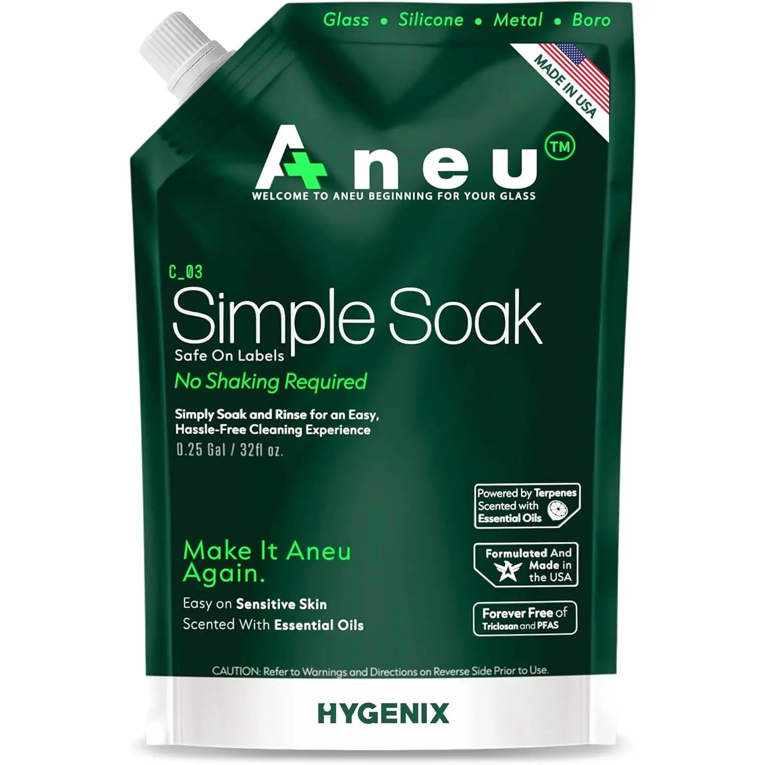 Aneu Simple Soak 32oz – Soak & Rinse Formula | Easily Dissolves Tough Resins & Grime | No Shaking Required | Cleans Glass, Silicone, Metal, & Borosilicate