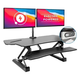 Mount-It! Large Electric Sit-Stand Desk Converter with Dual Monitor Mount & USB Charger for Screen Sizes Up to 32"