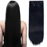 Female Classic Glueless Clip-in Hair Extensions, Silky Straight Synthetic Clip in Hairpieces - 24in, 140g/4.9oz, 1B Natural Match, 6pcs Double Weft for Black Women, Daily Use