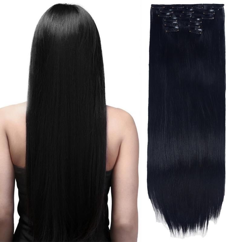 Clip in Hair Extensions 24 Inch 140g/4.9oz 1B Natural Black Invisible ...