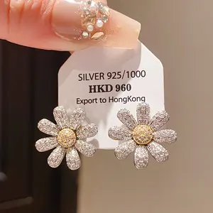 Light Luxury Zircon Geometric Oval Floral Stud Earrings, Delicate & Elegant, Niche Premium Fashion Earrings