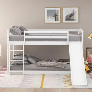 Bellemave Solid Pine Single Twin Low Bunk Bed with Slide, Ladder, Sturdy Frame - Customizable Space-Saving Design for Villas, Large Families - Easy Assembly - 79.30x84.40x46.50in