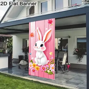 2D flat banner, 1pcCute Cartoon White Rabbit Backdrop with Pink Flowers & Butterfly, Whimsical Spring - Like Party Decor, Bright Cheerful Photography Background for TikTok Videosgalentines party decor, valentine day decor, decorations for valentine