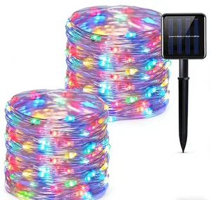 2 Pack Total 200 LED 66FT Solar Powered Fairy Lights, Solar Fairy Copper Wire String Lights Outdoor, Waterproof, 8 Modes Fairy Lights for Garden, Patio, Party, Yard, Christmas (Warm White) outdoorfun