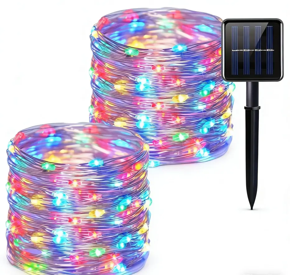 2 Pack Total 200 LED 66FT Solar Powered Fairy Lights, Solar Fairy Copper Wire String Lights Outdoor, Waterproof, 8 Modes Fairy Lights for Garden, Patio, Party, Yard, Christmas Multifunctional Lighting