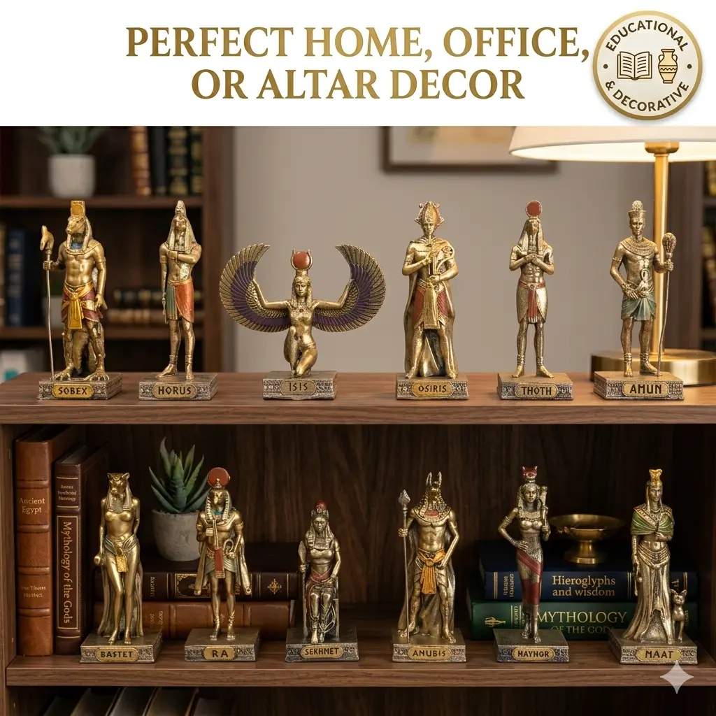 12 Pcs Retro Hand-Painted Ancient Egyptian Gods Figurines Set - Durable Decorative Sculptures, Egyptian Mythology Collectibles, Home Office Desk Decor Gift, Resin Statues & Bobbleheads with Hand-Painted Charm