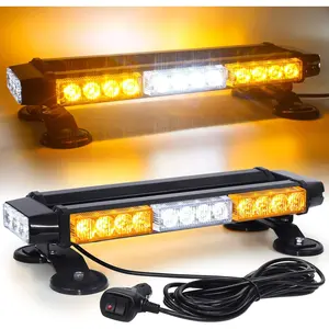 LED Strobe Flashing Light Bar -Double Side 30 LED High Intensity Emergency Hazard Warning Lighting Bar/Beacon/with Magnetic for Vehicle Trucks Roof Safety (Amber&White)