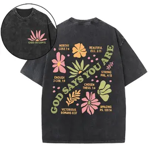 Unisex Washed Vintage Cotton T-Shirt, "God Says You Are" Floral Christian Affirmation Graphic, Faith Streetwear Tee
