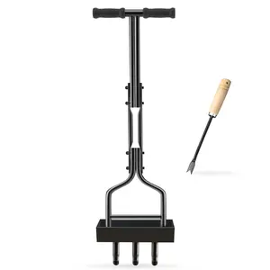 Manual Lawn Aerator with Tray & 3 Hollow Slots Manual Soil Corer Collector Lawn Plug Core Aeration Tool Heavy Duty Lawn Core for Soils & Lawns Yard Garden, 37.6 inches, Black
