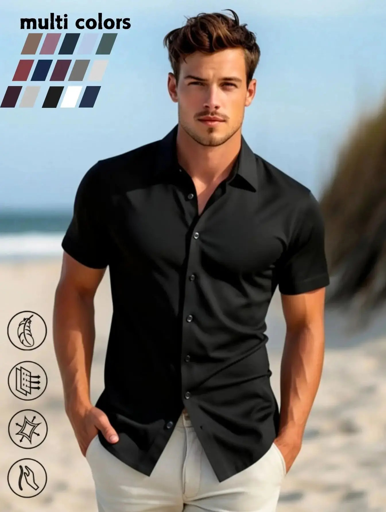 Men’s Summer Short-Sleeve Shirt – Business Casual Formal Dress Shirt, Versatile Top Available in Multiple Colors