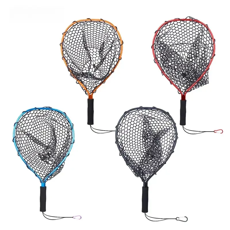 Portable Fishing Nets Ultralight Aluminum Alloy Silicone Wear Resistance Mesh Hand Dip Casting Landing Net for Fly Fishing