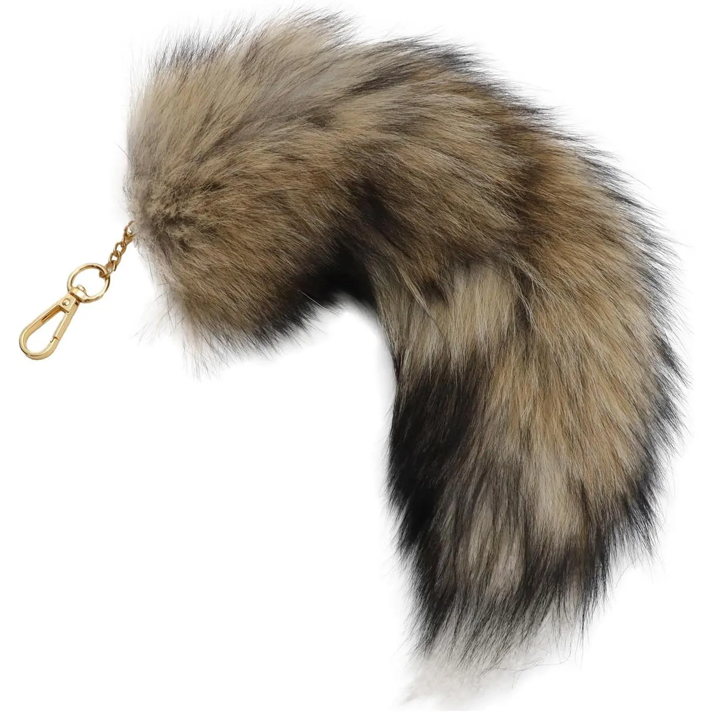 Soft Faux Fur Fox-Wolf Tail, 15.75 in Synthetic Prop with Clip for Halloween Role Play, Sports Events, Handbag Accessory, Faux Fur Soft