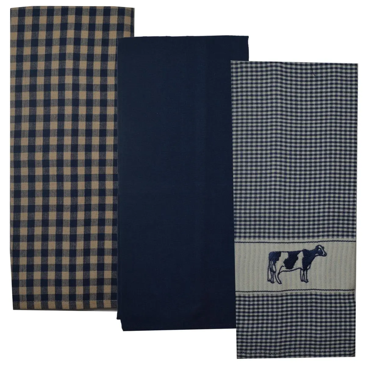 212 MAIN Holston Cow Embroidered Hangable Cotton Kitchen Towels - Navy, R100-200, Set of 3 (20"x28"), Soft Cleaning Towel, Absorbent Drying Towel, Reusable, Washable, Durable, Tumble Dry Safe, Non-Chlorine Bleach Safe, Home Care Supplies, Reusable Washabl