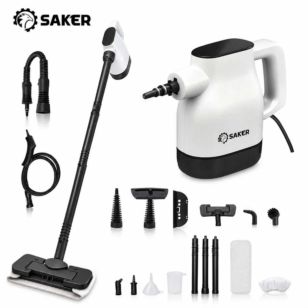 Saker Ever Steam Instant-Heat Steam Cleaner | Portable Handheld Steamer with Mop Attachment, Continuous Water Refill, Rapid Heating for Home, Car & Deep Cleaning