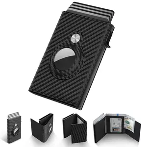 Mens Smart Wallet Card Holder: Leather, RFID Blocking, Slim, Carbon Fiber, Minimalist - 6-9 Card Capacity, ID Window, Cash Slot