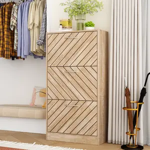 FUFU&GAGA Modern Shoe Cabinet with 3 Flip Drawers, Freestanding Shoe Storage Cabinet, Slanted Design, Shoe Storage Organizer for Hallway Entryway