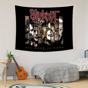 1pc Slipknot Heavy Metal Band Tapestry - Black Polyester Wall Hanging with Bold Graphic Design, 90g/㎡, Perfect for Dorm, Bedroom, Living Room Decor - Ideal Holiday Gift for Music Fans, Music Room Decor