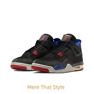 Retro Mid-Top Basketball Shoes with Black, Red, and Blue Suede Paneling