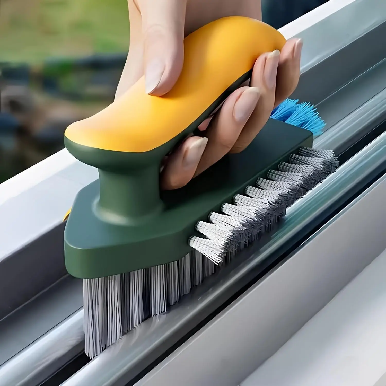 4-in-1 Scrubber Brush with Scraper Tool, Grout and Corner Brush for Cleaning Tile, Grout, Kitchen, Bathroom, Sink, Floor, Shower, Bathtub