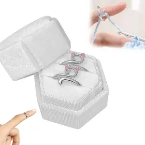 Crochet Rings for Crocheting Adjustable Crochet Tension Ring for Finger Cat Yarn Guide Ring Knitting Crochet Accessories with Box for Women