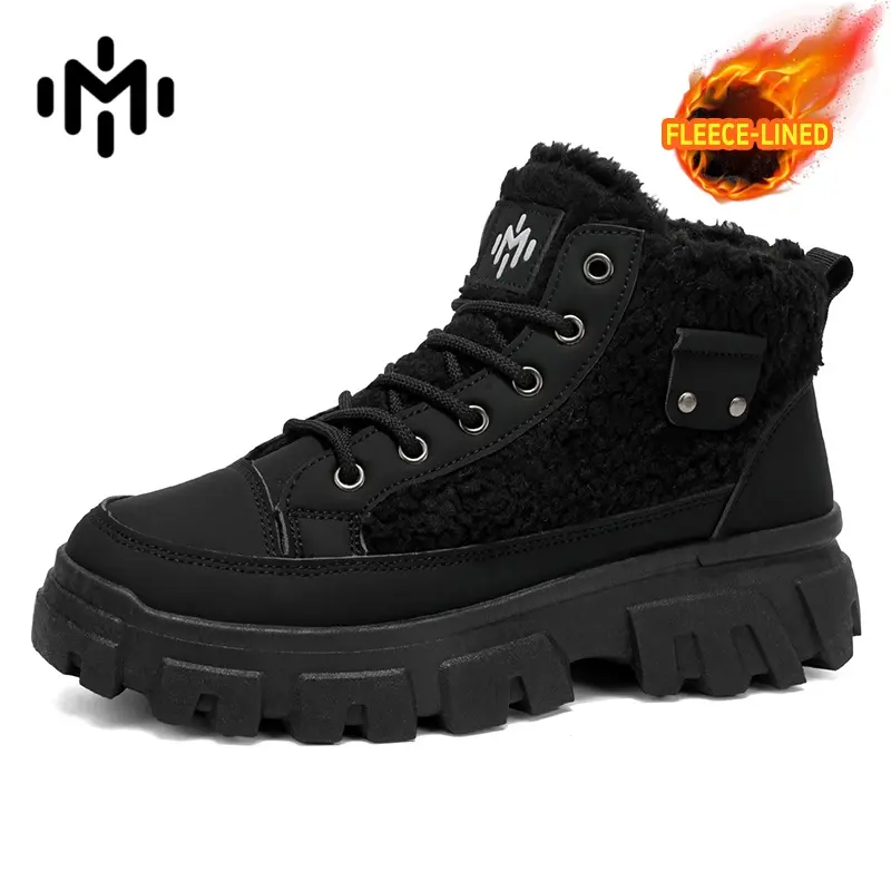 AOPLUS Mens Techwear Winter Sneakers Unisex Fleece Lined Chunky Boots. Warm High Top Shoes Wide Toe Box For Standing All Day Foot Pain Relief. Anti Slip Thick Sole Streetwear Snow Booties Cold Weather Casual Footwear.