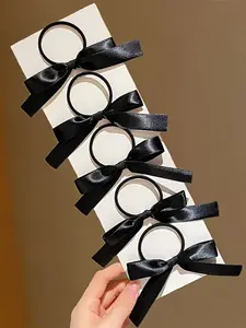 5pcs French Bow Hair Ties, High Stretch No Scratch Ponytail Holder, Casual Butterfly Pattern, Daily Use Essential, All Seasons