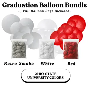 Graduation Balloon Bundle - Ohio State University Colors Retro Smoke, White, Red - Sizes 5"- 12"- 18"