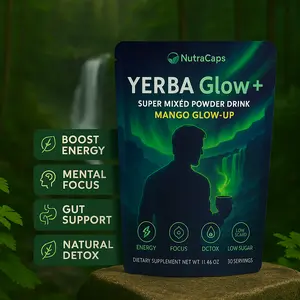Yerba Glow+ Tropical Detox Drink - Energy, Gut, Focus - 330g Pouch - 30 Servings - Peach Mango Flavor - Low Sugar - Natural Detox & Regularity - 120mg Caffeine