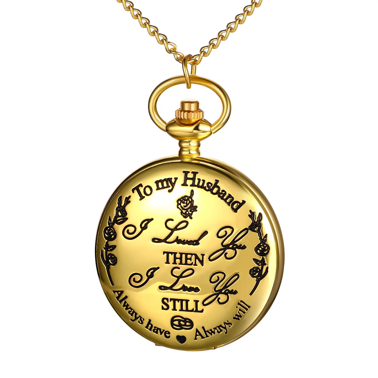 OIDEA Engraved Pocket Watch for Husband, Unisex Romantic Anniversary Gift with Arabic Numerals, Splash Proof Alloy Case and Necklace Chain, Heartfelt Message, Rain Resistance