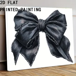 Large Black Bow Shiny Decoration - White Border Wrapped Canvas - Black and White, Artistic Wall Art Decoration, Suitable for Weddings, Parties - Various Bow Paintings (Ideal Gift) - Flat Panel Ready-to-Hang, 2D Flat Surface, Perfect for Room Decoration