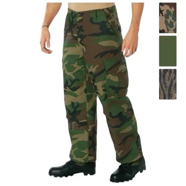 ROTHCO Men's Vintage Vietnam Rip-Stop Cotton Fatigue Cargo Pants - 6 Pockets, Adjustable Waist, Zipper, Bootcut, 32in, Outdoor, Military, Camo Style, Vintage BDU, Button Pocket Men's Pants, Woodland Camo 4271, Active Duty