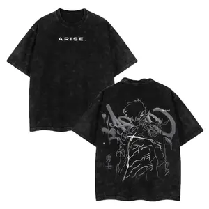 Solo Leveling Sung Jin Woo Double Printed Tee - Vintage Acid Washed Oversize Lightweight, Retro Anime Graphic Top Gift For Fans