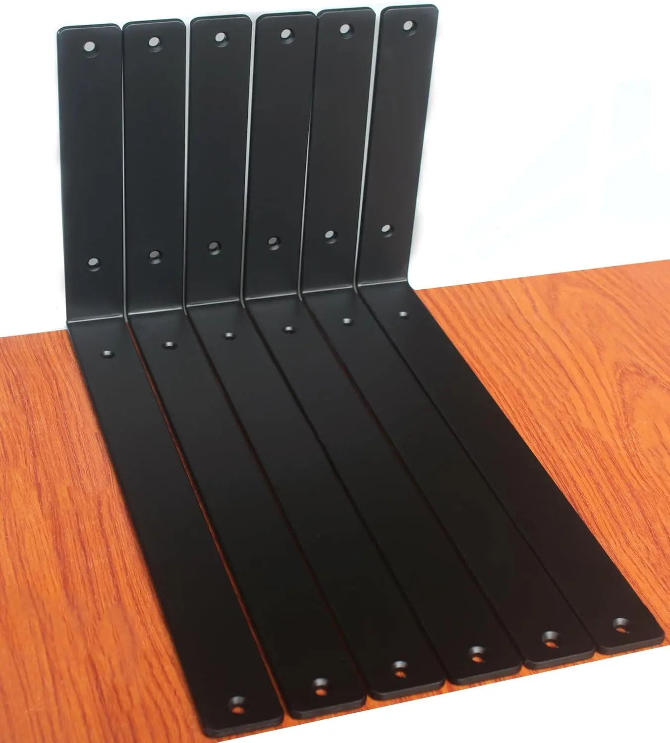 6 Pack - L 14" x H 8" x W1.5, 5mm Thick Black L Bracket, Iron Shelf Brackets, Metal Shelf Brackets, Floating Shelf, Shelf Supports with Screws