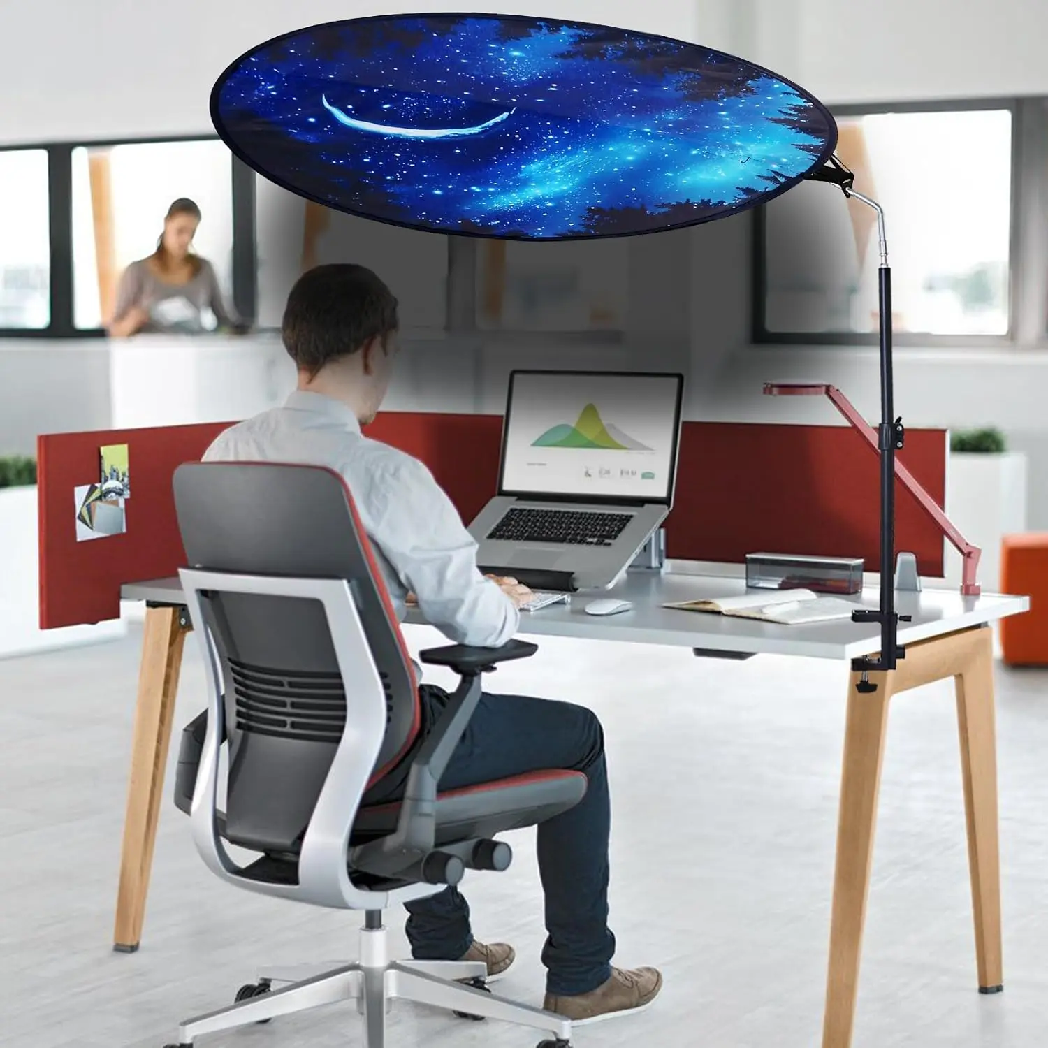 Office Cubicle and Desk Shade - Foldable 36" Circular Shading, Light-Proof Desk Canopy,Light Shade with Clamp and Rotatable Rod, Designed for Light Sensitive Workers Office Cubicle and Desk Shade - Foldable 36" Circular Shading, Light-Proof Desk Canopy,Light Shade with Clamp and Rotatable Rod, Designed for Light Sensitive Workers