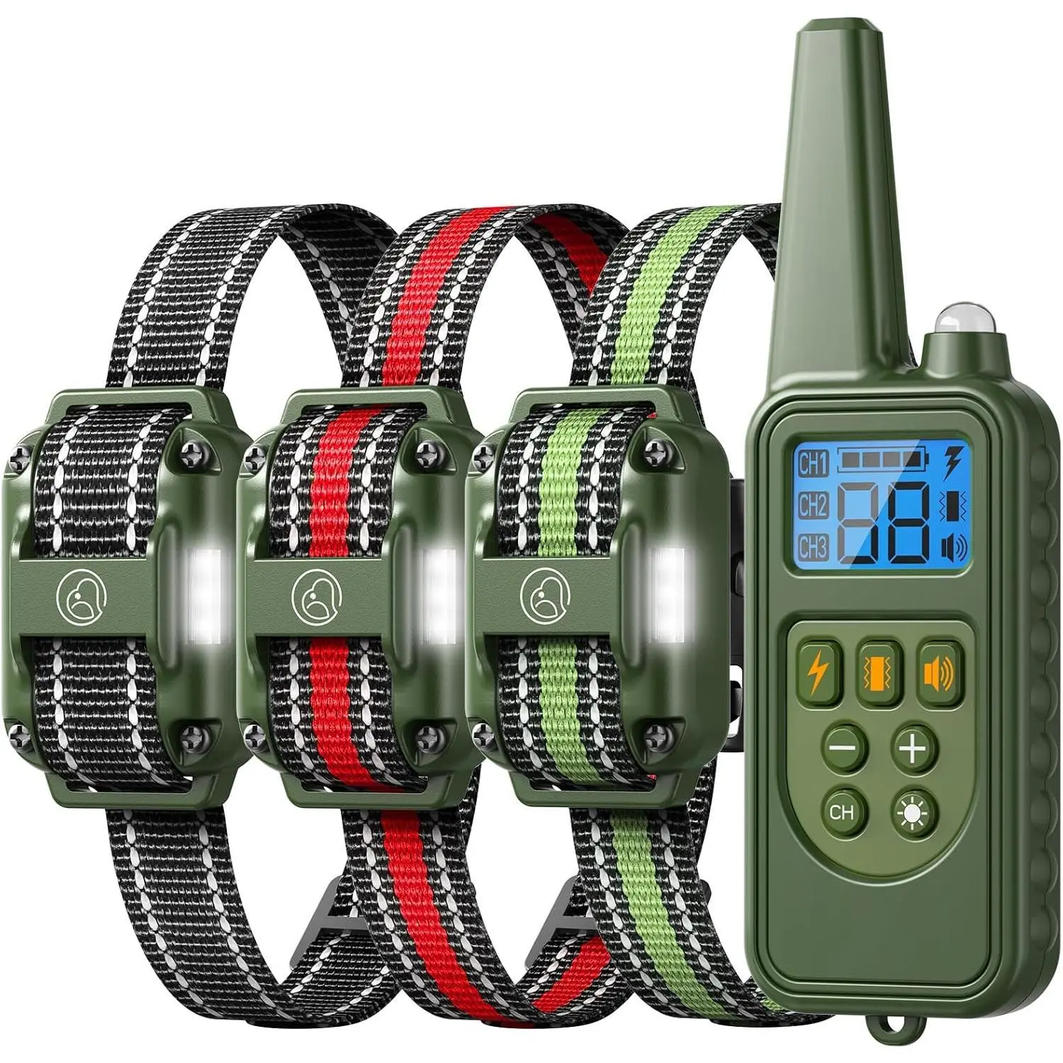 Dog Training Collar with Remote, Rechargeable IPX7 Waterproof for All Breeds Sizes, 4 Training Modes Beep, 2600FT Range, Shake, Safe Shock, LED Light, withThree Receiver Collars for 3 Dogs