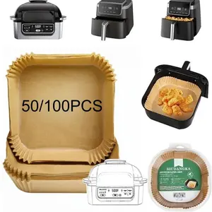 50/100pcs Disposable Air Fryer Liner Paper, Absorbent Square Paper Basket Bowl, Kitchen Accessories, Baking Tray, Oven Parts, Home Cooking Tools