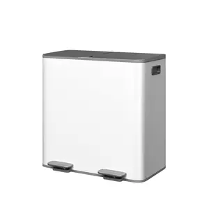 Dual Compartment Kitchen Trash Can - Stainless Steel, Step-On, 2 x 10.6 Gallon (2 x 40L), Soft-Close Lid, Removable Inner Buckets, Large Capacity, Fingerprint Resistant - Grayish-White