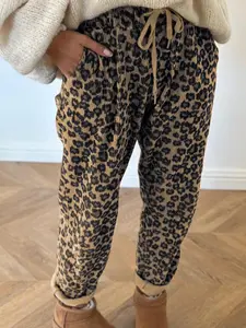 Women's Leopard Print Corduroy Pants, Casual Comfy Trousers for Daily Wear, Ladies Bottoms for All Seasons