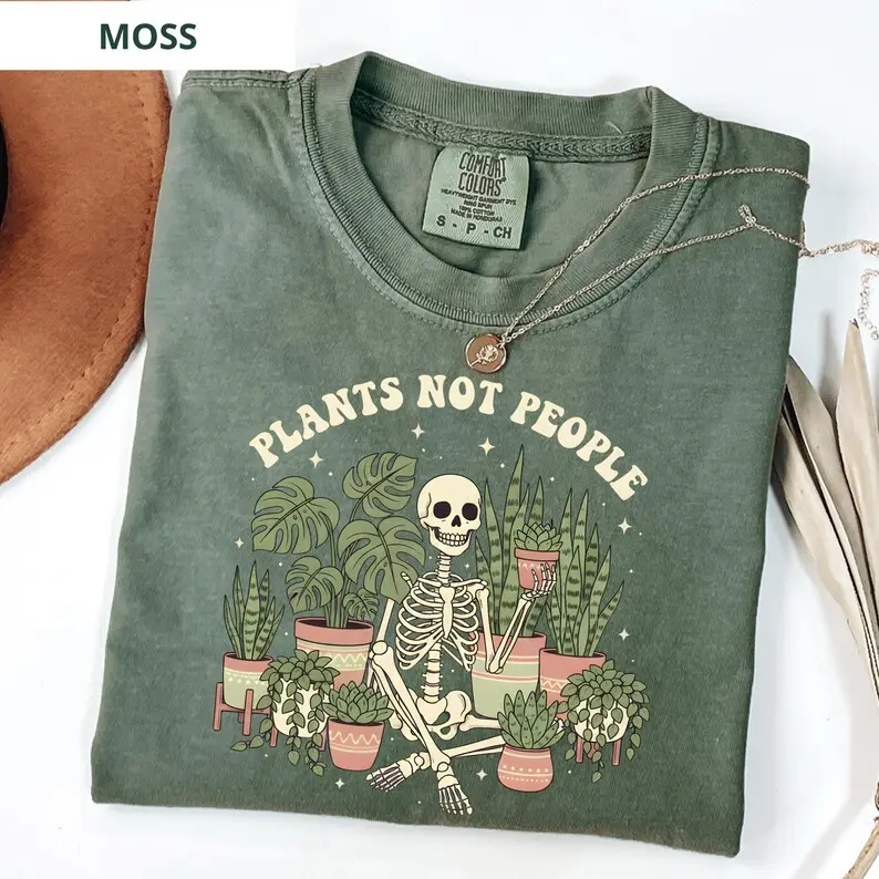 Plants Not People Shirt Comfort Colors, Plant Lover Gift, Botanical Shirt, Gardener Skeleton Shirt, Gardening Shirt, Humor Gift For Gardener