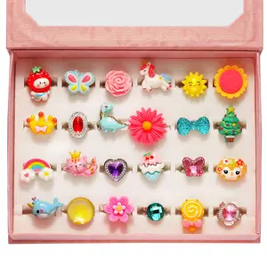 Kids Gifts Nicmore Adjustable Ring 24P Pink Sheet Cute Rings for Girls - Pink Theme, Nickel Free, Safe Materials, Suitable for Ages 3-8