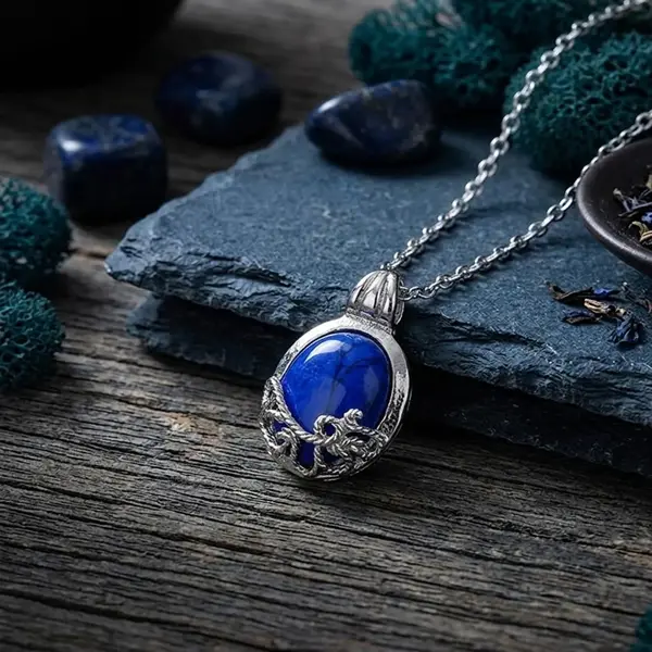Lapis Lazuli Gemstone Katherine Pierce Gothic Pendant Necklace - Women's Casual Daily Costume Jewelry, Easy-to-Use Accessory for Movie Fans, 0.32 oz Birthday Gift for Her